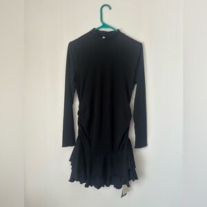 NWT HALARA Black Long Sleeve Ruffle Dress size L